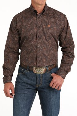 Men's Paisley Print Button-Down Western Shirt- MTW1105819