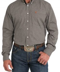 Men's Geometric Print Button-Down Western Shirt - MTW1105823