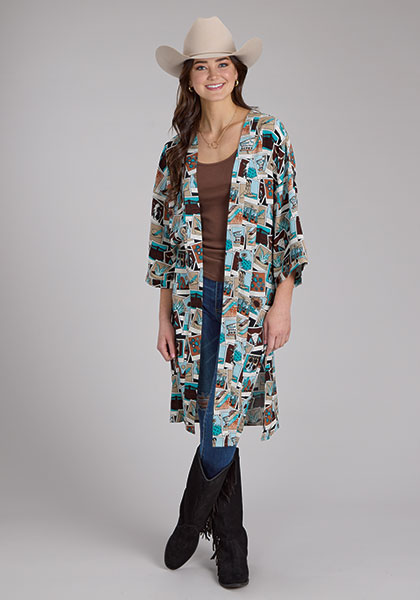 Women's Photo Collage Printed Rayon Cardigan - 03-500-0590-0184