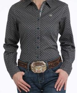 Women's Geometric Print Button-Down Western Shirt - MSW9165061