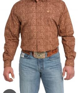 Men's Paisley Print Button-Down Western Shirt - MTW1105832