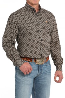 Men's Medallion Print Button-Down Western Shirt - MTW1105836