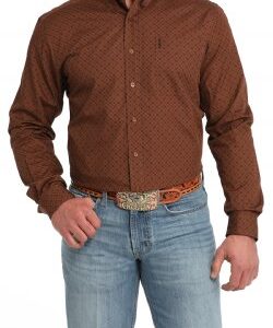 Men's Modern Fit Geometric Print Button-Down Western Shirt - MTW1347116