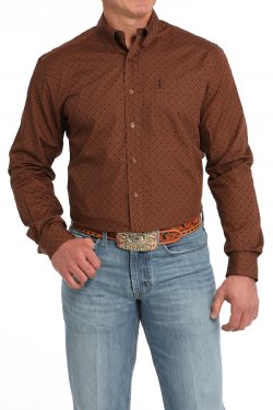 Men's Modern Fit Geometric Print Button-Down Western Shirt - MTW1347116