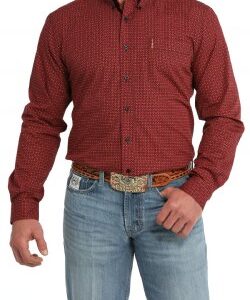 Men's Modern Fit Geometric Print Button-Down Western Shirt - MTW1347118