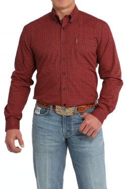 Men's Modern Fit Geometric Print Button-Down Western Shirt - MTW1347118