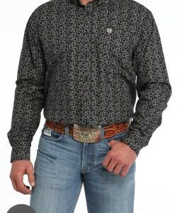 Men's Rope Print Button-Down Western Shirt - MTW1105854