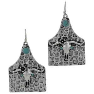 A pair of earrings with an image of a bull.