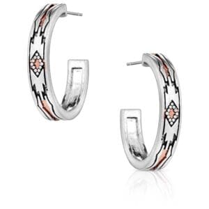 A pair of silver and rose gold earrings.