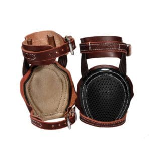 A pair of brown and black knee pads.