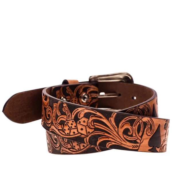 "Gambler" Brown/Black Filigree Belt - HMBLT068 - Image 2