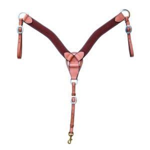 A brown leather horse harness with metal hardware.
