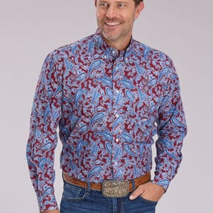 Men's Roper Paisley Western Shirt Blue/Burgundy - 03-001-0326-4036