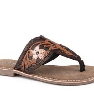 Women's Roper Brown Floral Leather Sandal - 09-021-0607-3445