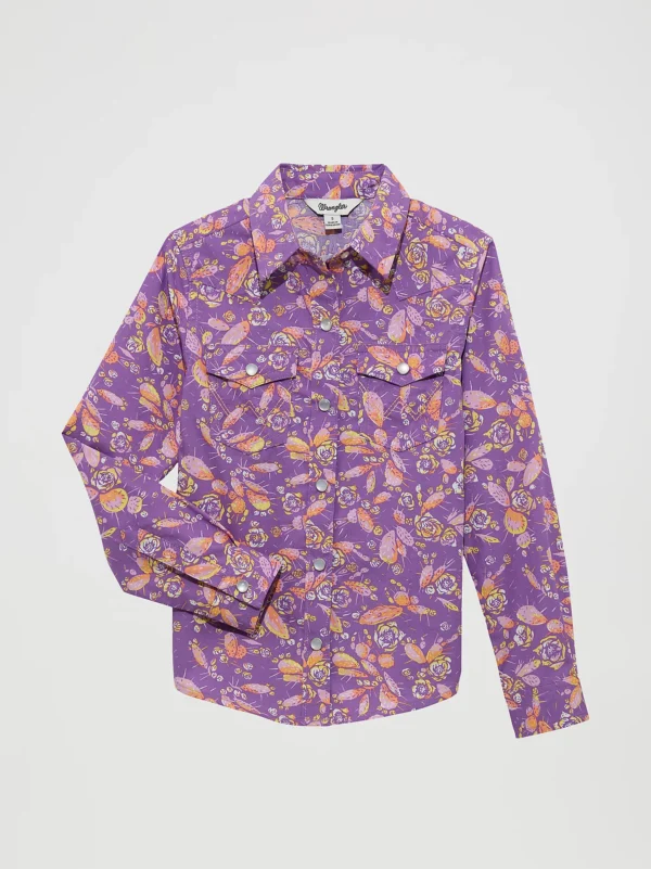 Girl's Cacti Floral Western Snap Shirt - 112364309