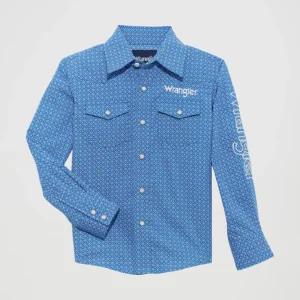 Boy's Wrangler® Logo Long Sleeve Western Snap Shirt - 112365841