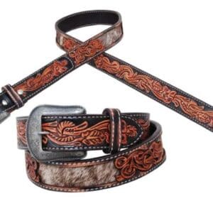 CIRCLE Y® HAIR ON HIDE FLORAL TOOLED LEATHER BELT - 2012-BT