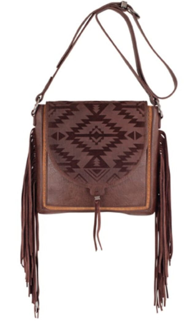 CatchFly Ladies Genuine Brown Suede with Side Fringe & Designed Flap Crossbody Bag - 2511321014