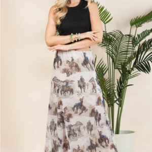 Cowboy Print Lined Full Mesh Skirt - AS1300