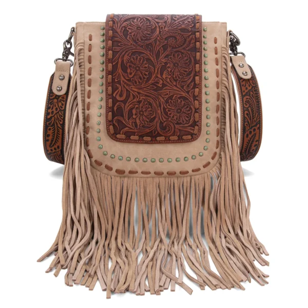 Trinity Ranch Floral Tooled Concealed Carry Crossbody Bag - TR181G-9360TN