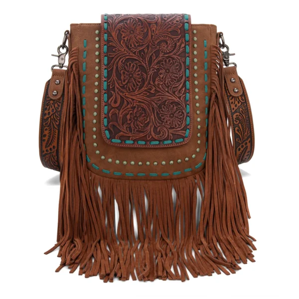 Trinity Ranch Floral Tooled Concealed Carry Crossbody Bag - TR181G-9360BR