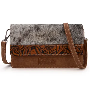 Wrangler Genuine Hair-On Cowhide Wallet/Crossbody Brown - WG169-W030BR