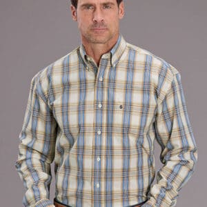 MENS L/S SHIRT STETSON BUTTON 1 POCKET PLAID