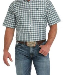 Men's Short Sleeve Plaid Button-Down Western Shirt