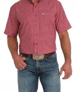 en's Short Sleeve Medallion Print Button-Down Western Shirt