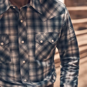 Wrangler Retro Mens Teal Plaid Long Sleeve Snap Shirt