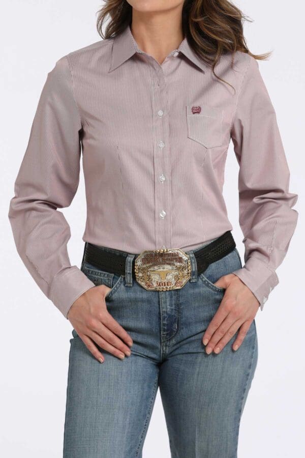PINK STRIPE TENCEL SHIRT - MSW9164245
