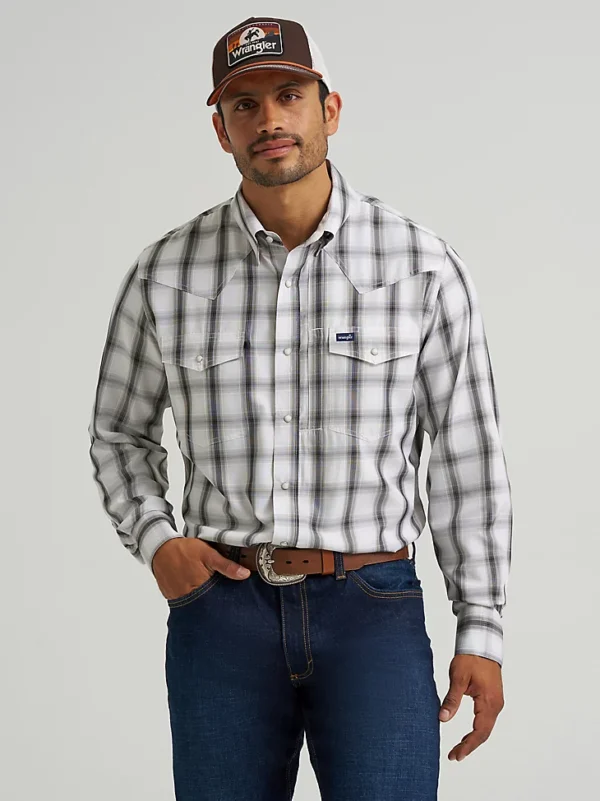Men's Wrangler Performance Snap Long Sleeve Plaid Shirt