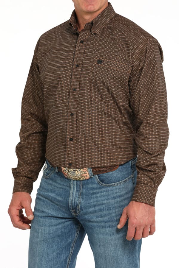 Men's Geometric Print Button-Down Western Shirt - MTW1105942
