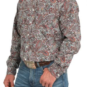 Men's Paisley Print Button-Down Western Shirt - MTW1105947
