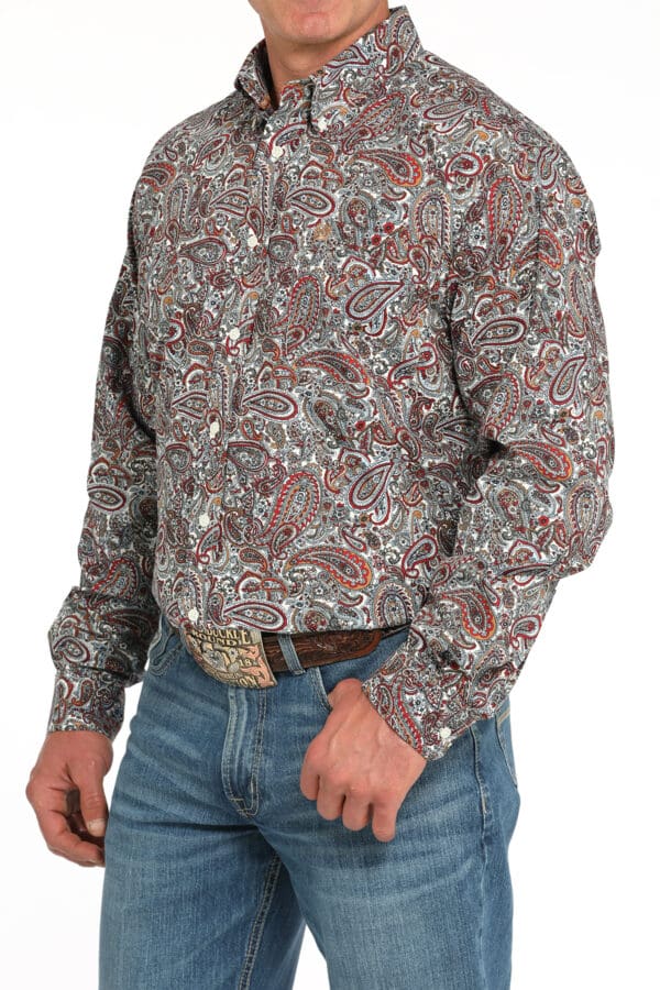 Men's Paisley Print Button-Down Western Shirt - MTW1105947