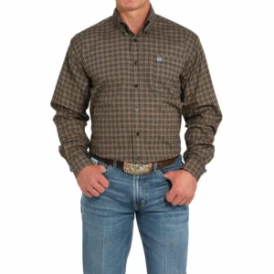 Cinch Stretch Long Sleeve Button-Down Men's Shirt in Black