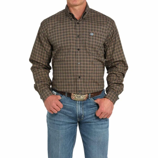 Cinch Stretch Long Sleeve Button-Down Men's Shirt in Black