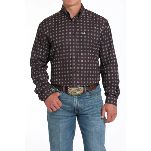Cinch Men's Purple Geo Print ArenaFlex Long Sleeve Shirt