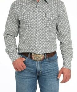 Men's Modern Fit Geometric Print Snap Front Western Shirt