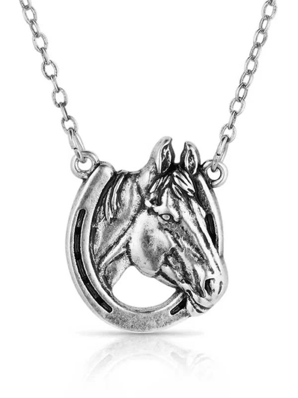 Womens Lucky Horse Head Pendant Necklace Silver