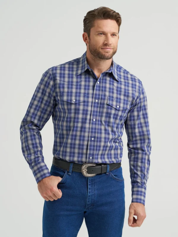 Blue/White Plaid Wrinkle Resist Snap Shirt    112369434
