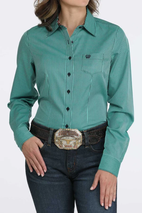 Women's Cinch Tencel Teal Stripe Button Down Long Sleeve Western Shirt