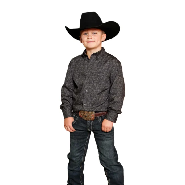Cinch Boys Long Sleeve Charcoal Button Down Shirt