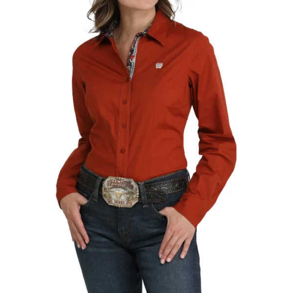 Cinch Ladies Solid Red Button Down Western Shirt