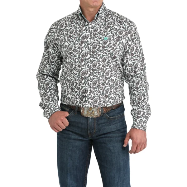 White Paisley Print Button Down Shirt    MTW1105969