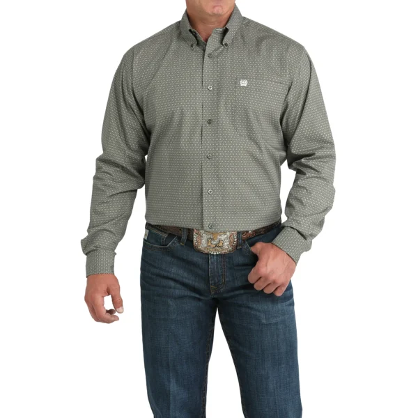 Cinch Men's Long Sleeve Olive Button Down Shirt