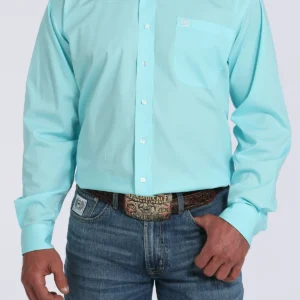 Men's Cinch Solid Turquoise Long Sleeve Button Down Shirt - MTW1105923