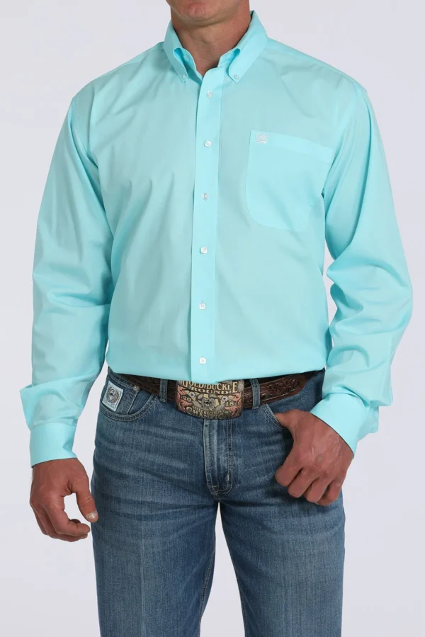 Men's Cinch Solid Turquoise Long Sleeve Button Down Shirt - MTW1105923