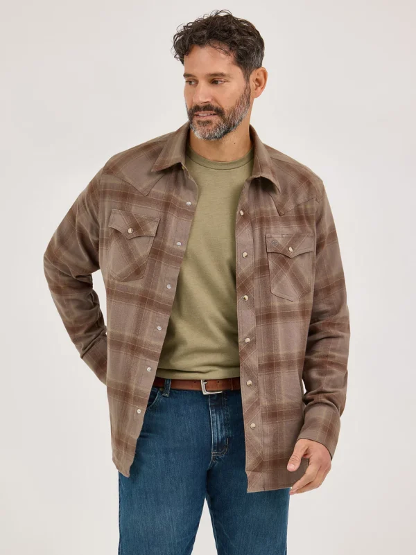 Men's Wrangler Retro Long Sleeve Flannel Western Snap Plaid Shirt 112370177