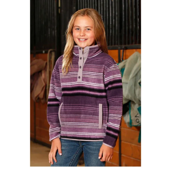 Cruel Girl Girl's Purple Stripe Long Sleeve 1/4 Snap Fleece Pullover